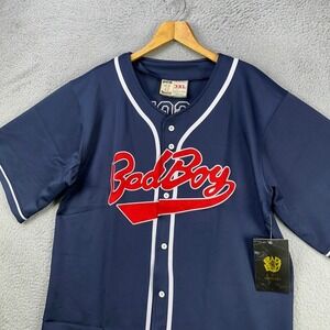 Bad Boy Shirt Jersey Men 3XL Blue Graphic Button Front Baseball Short Sleeve NEW
